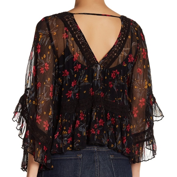 Free People Bell Sleeve Floral Crochet Lace Blouse - Picture 2 of 4